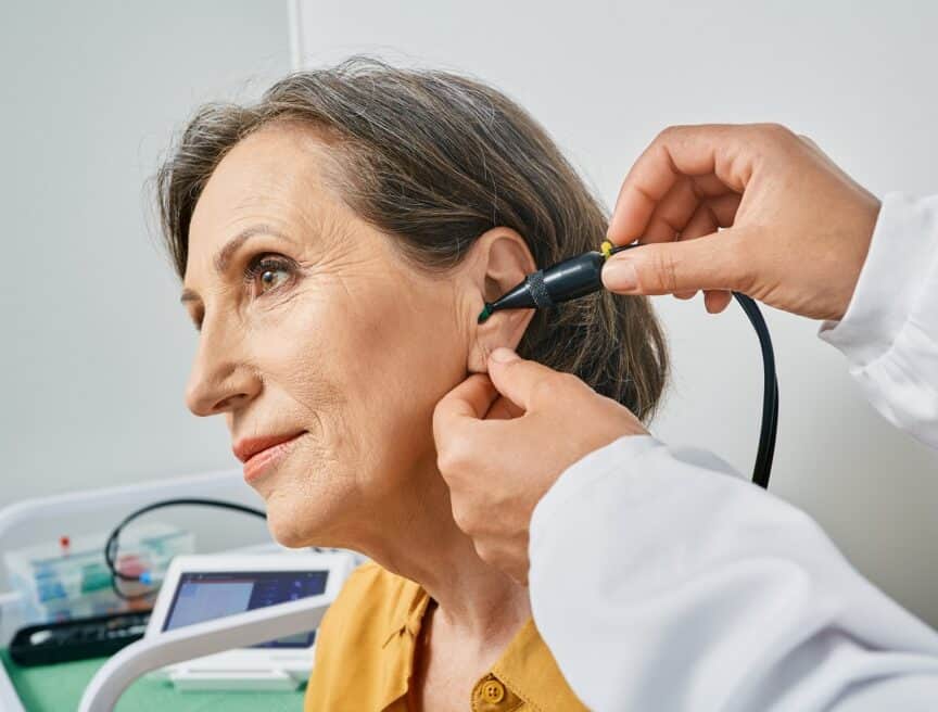 Portrait Mature Woman While Tympanometry And Test Of Middle-ear